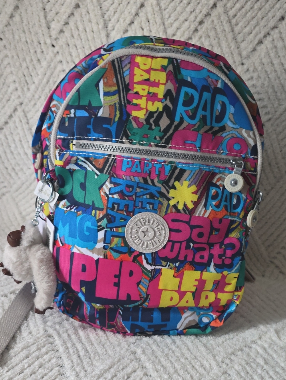Kipling Multicolor Graffiti Print Kids Mini Backpack - Blue, Pink, Yellow, Green